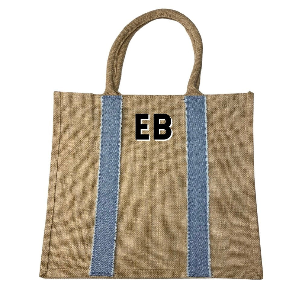 Woven Jute Denim Hat Tote + Initials