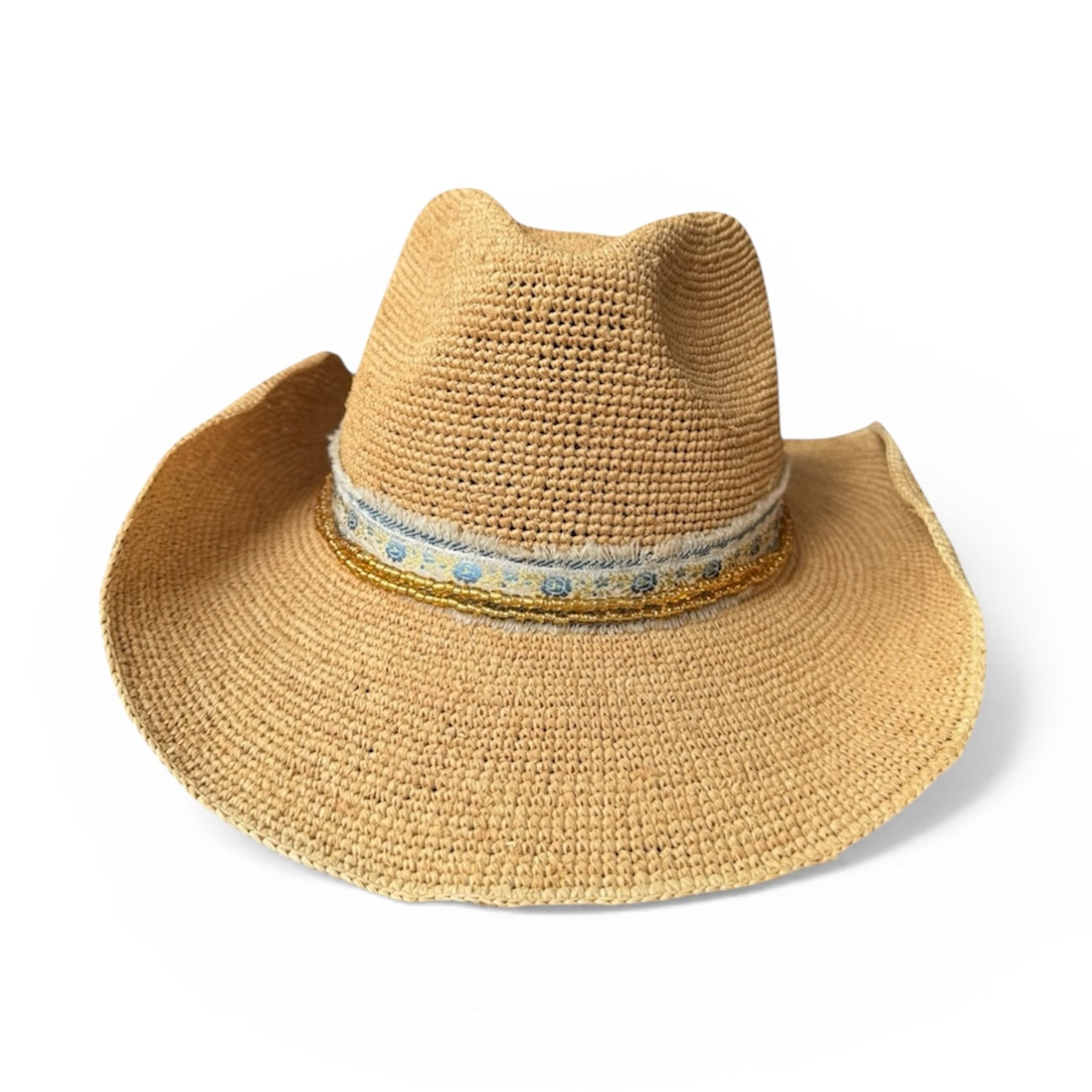 Blue Floral Aspen Raffia Cowboy Hat