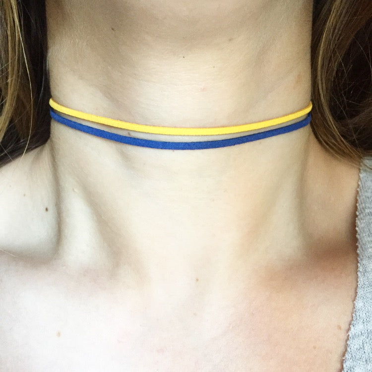 Blue & Yellow Double Strand Suede Choker
