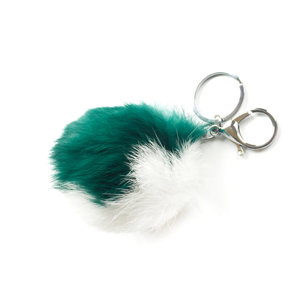 Green & White Two-Tone Pom Key Chain