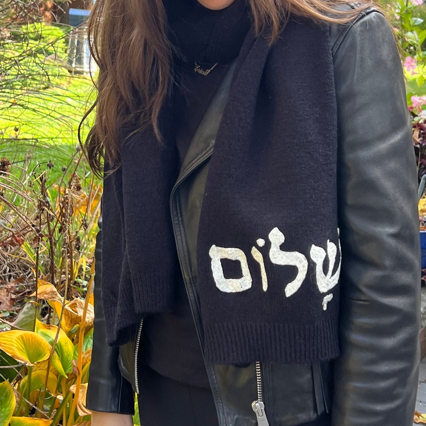 Embroidered Shalom Sweater Scarf