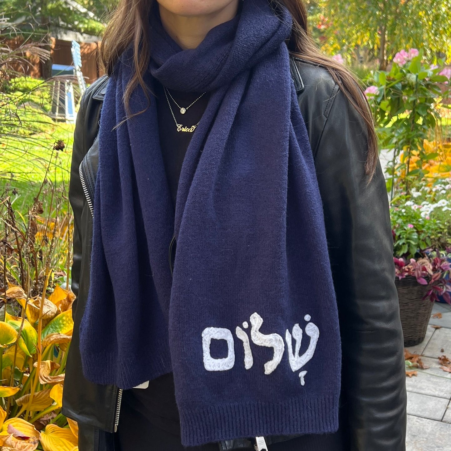 Embroidered Shalom Sweater Scarf