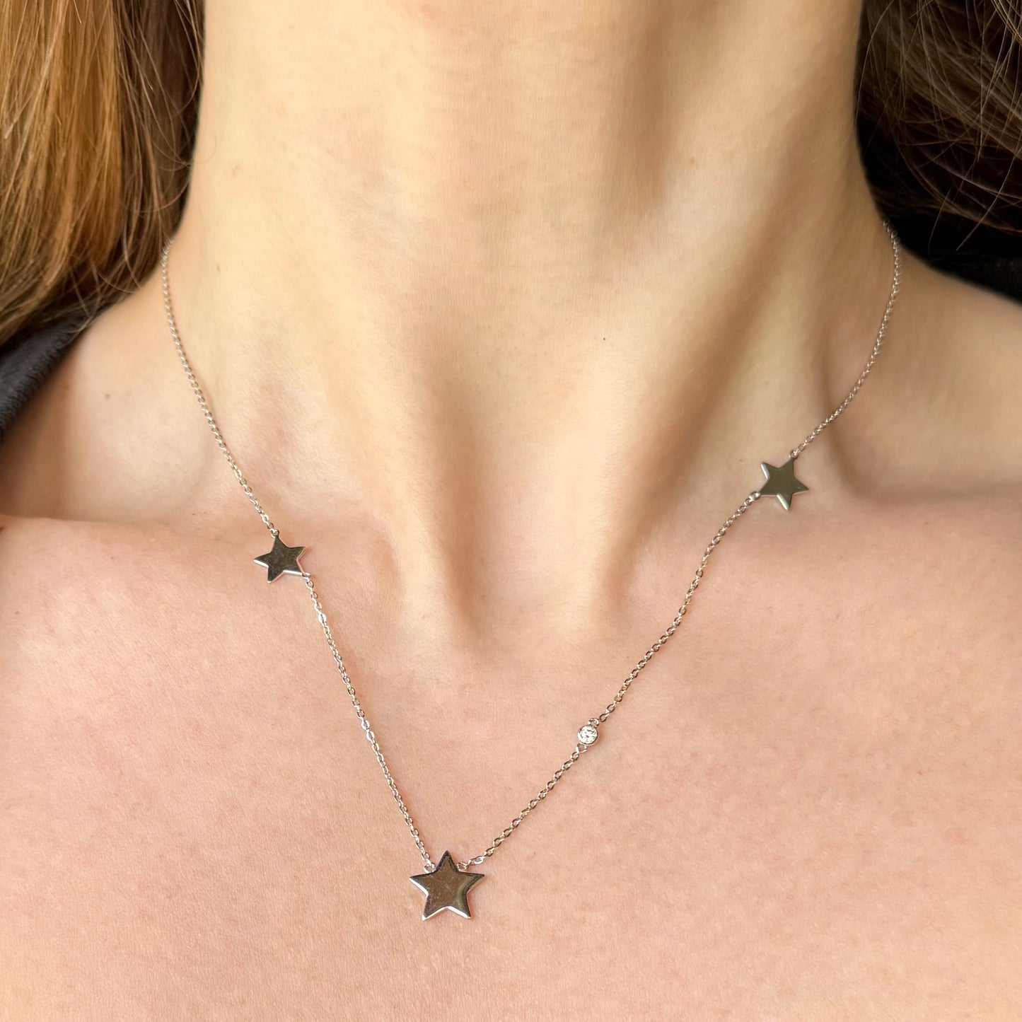 Triple Star & Stone Necklace