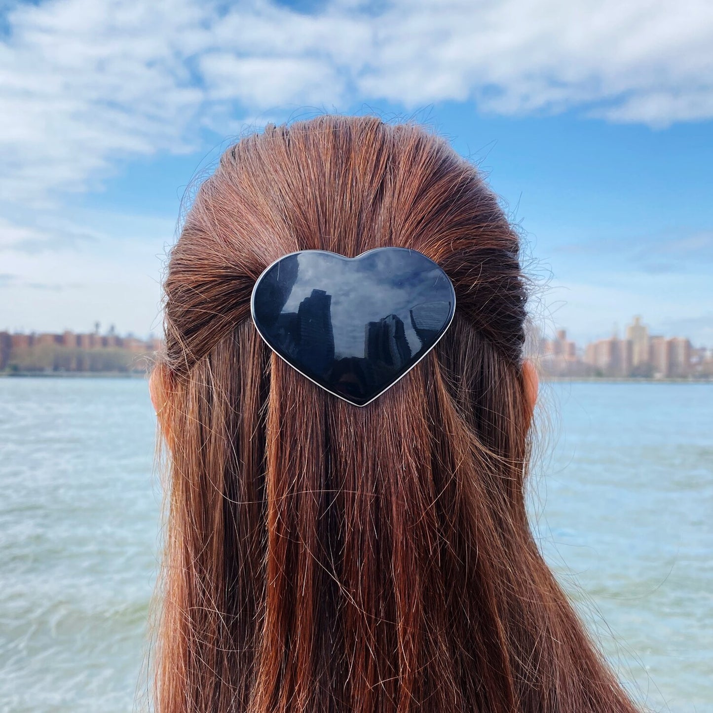 Large Black Heart French Barrette