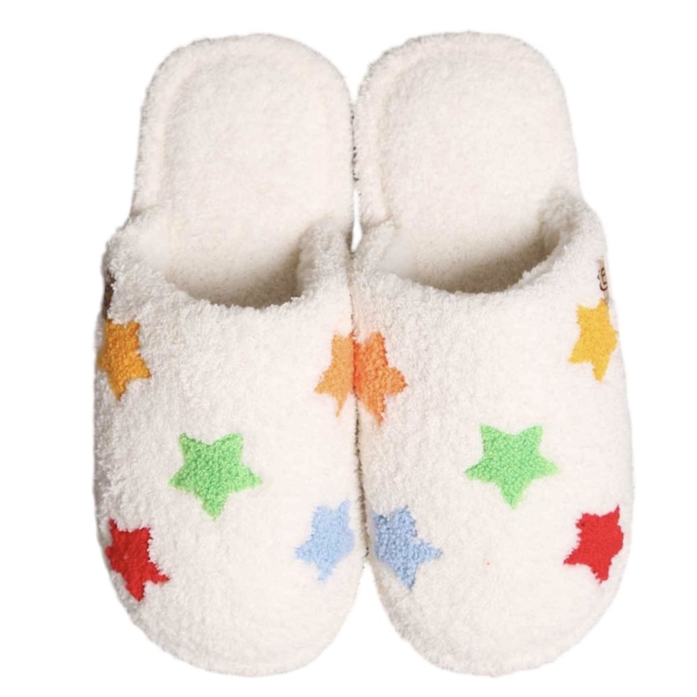 White Multi Star Slippers