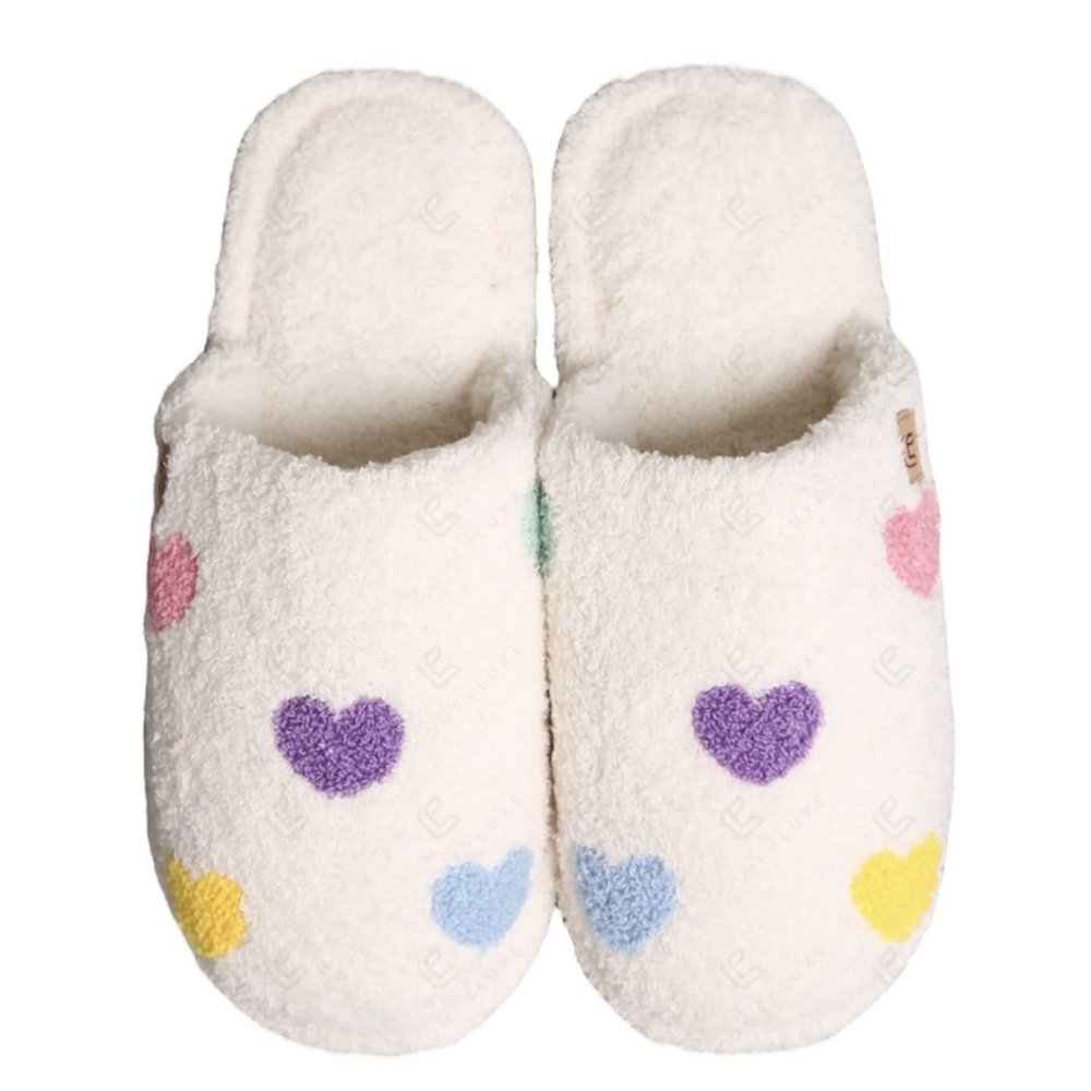 White Multi Heart Slippers