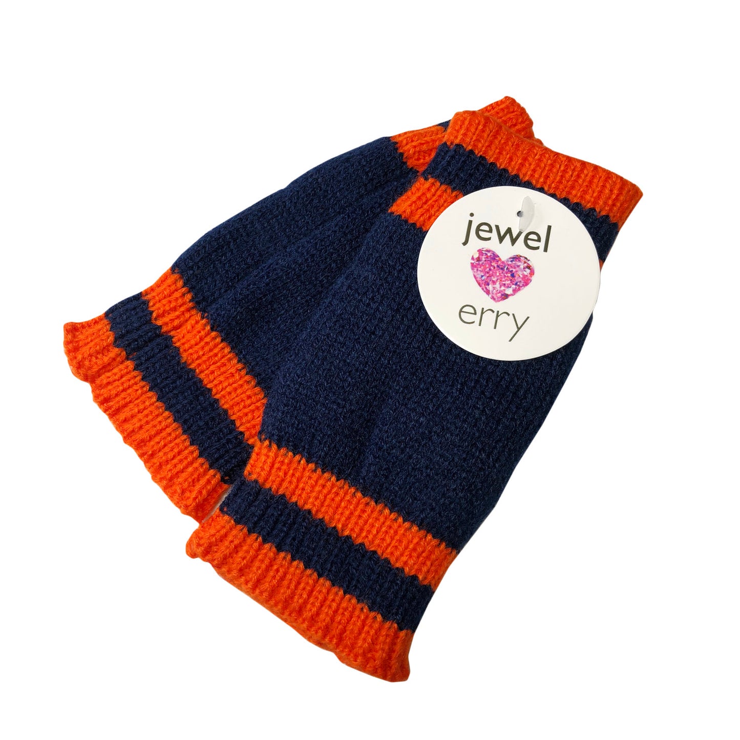 Blue & Orange Knit Fingerless Gloves