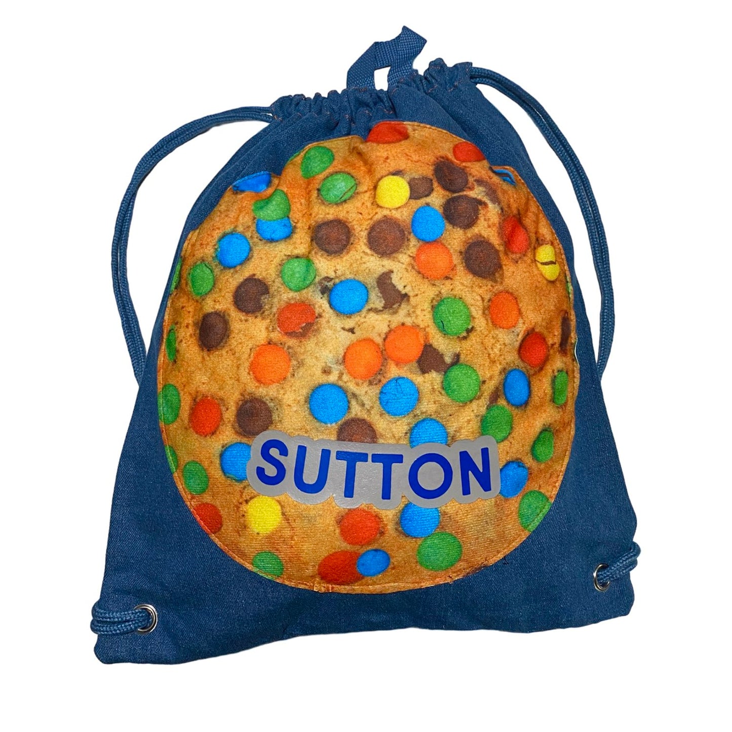 Custom Name Puff Cookie Denim Drawstring Backpack