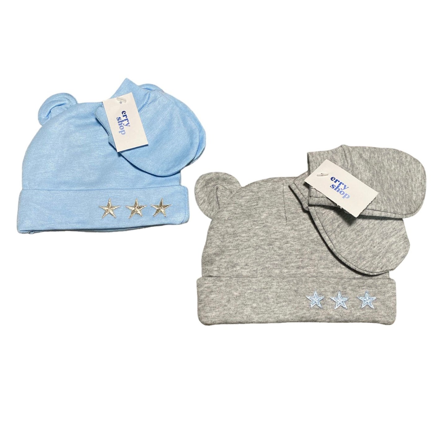 Newborn Triple Star Mitten & Bear Hat Set