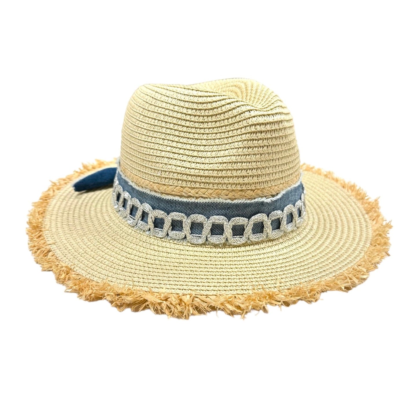 Silver Vintage Trim Palm Beach Frayed Straw Hat