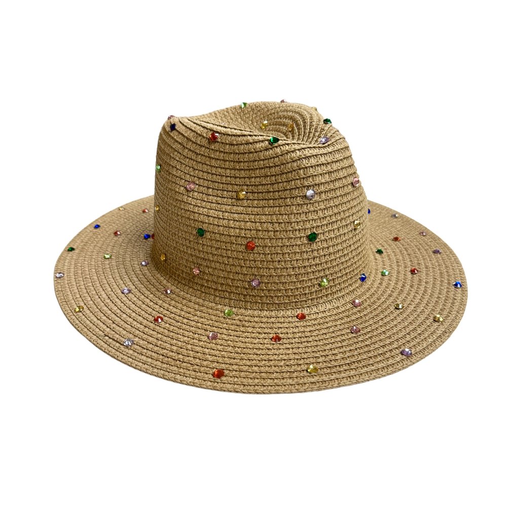 Rainbow Miami Beach Rhinestone Straw Hat