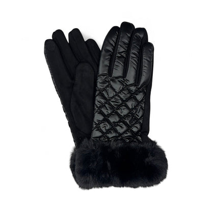 Puffer Gloves With Fur Cuff