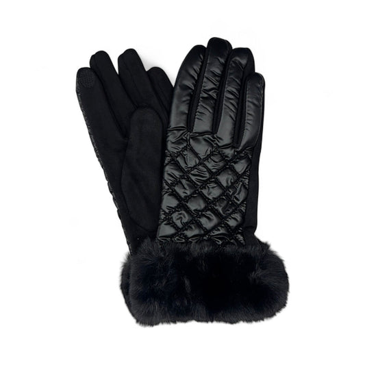 Puffer Gloves With Fur Cuff