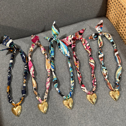 Patterned Bandana Heart Necklace