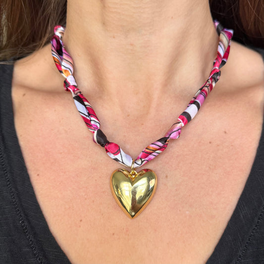 Patterned Bandana Heart Necklace