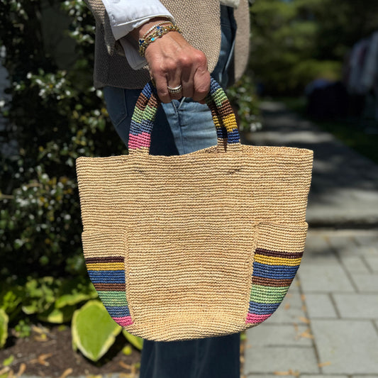 Raffia Mini Striped Tote Bag