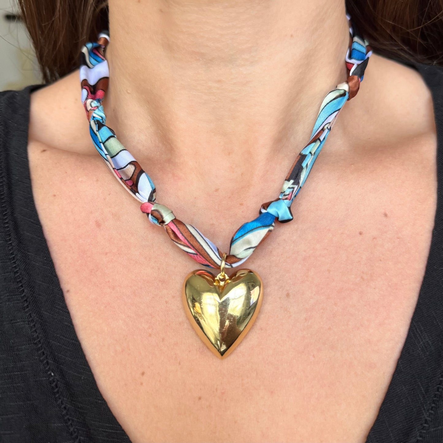 Patterned Bandana Heart Necklace