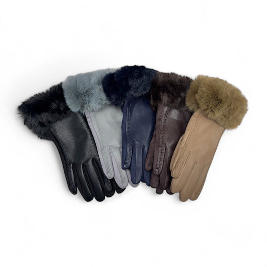 Faux Leather Fur Cuff Gloves
