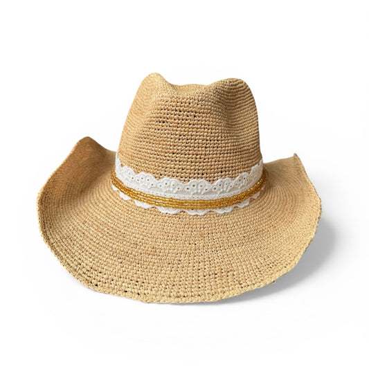 Gold Eyelet Aspen Raffia Cowboy Hat