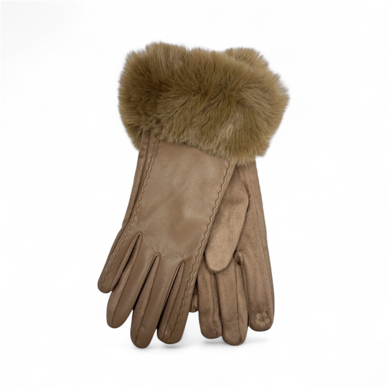 Faux Leather Fur Cuff Gloves