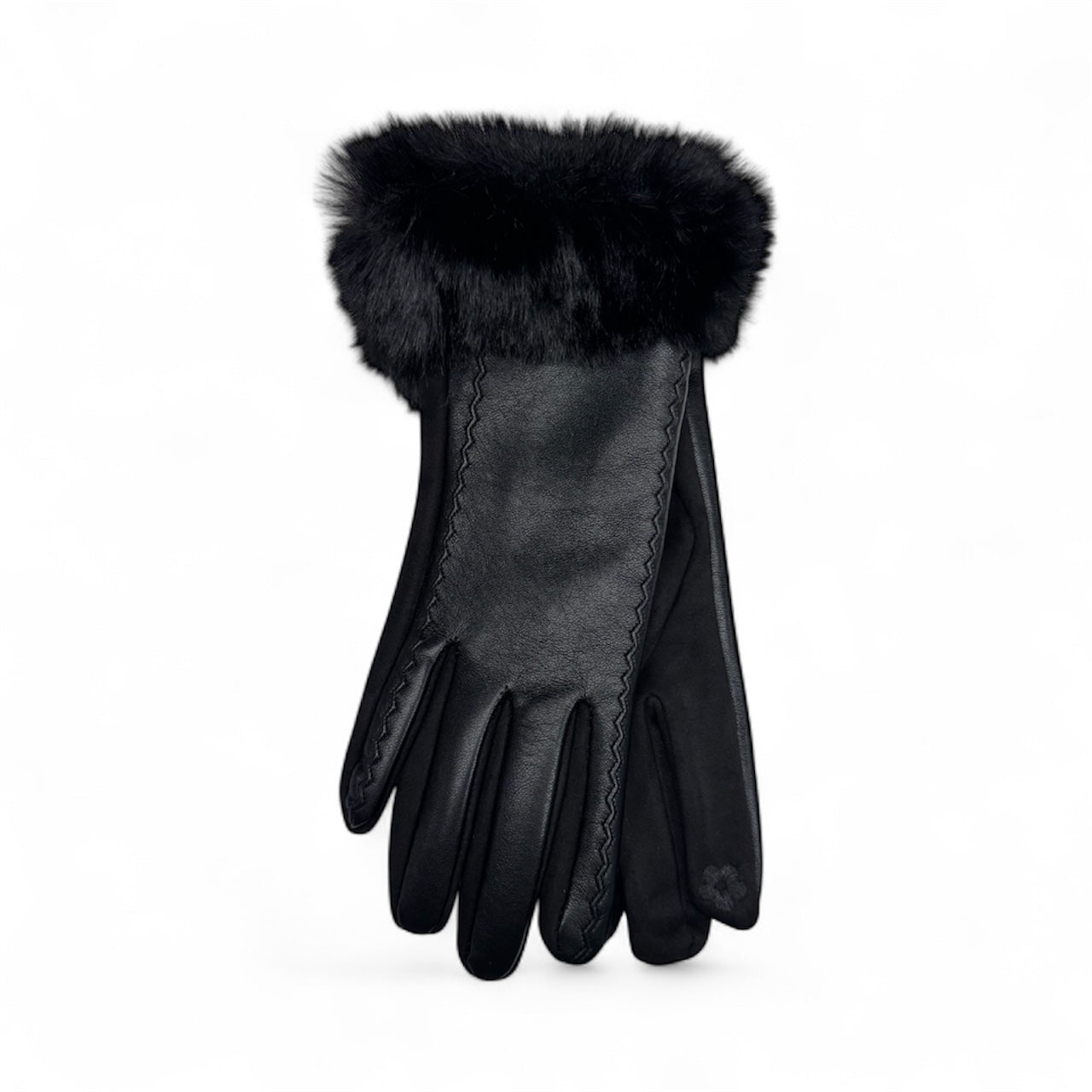 Faux Leather Fur Cuff Gloves