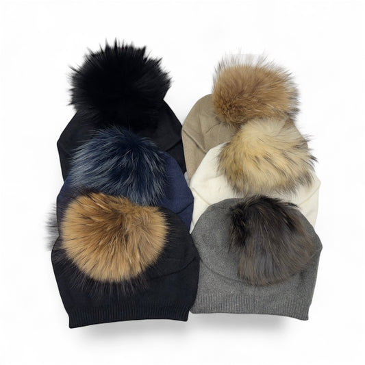 Plain Cashmere Blend Slouch Pom Beanie