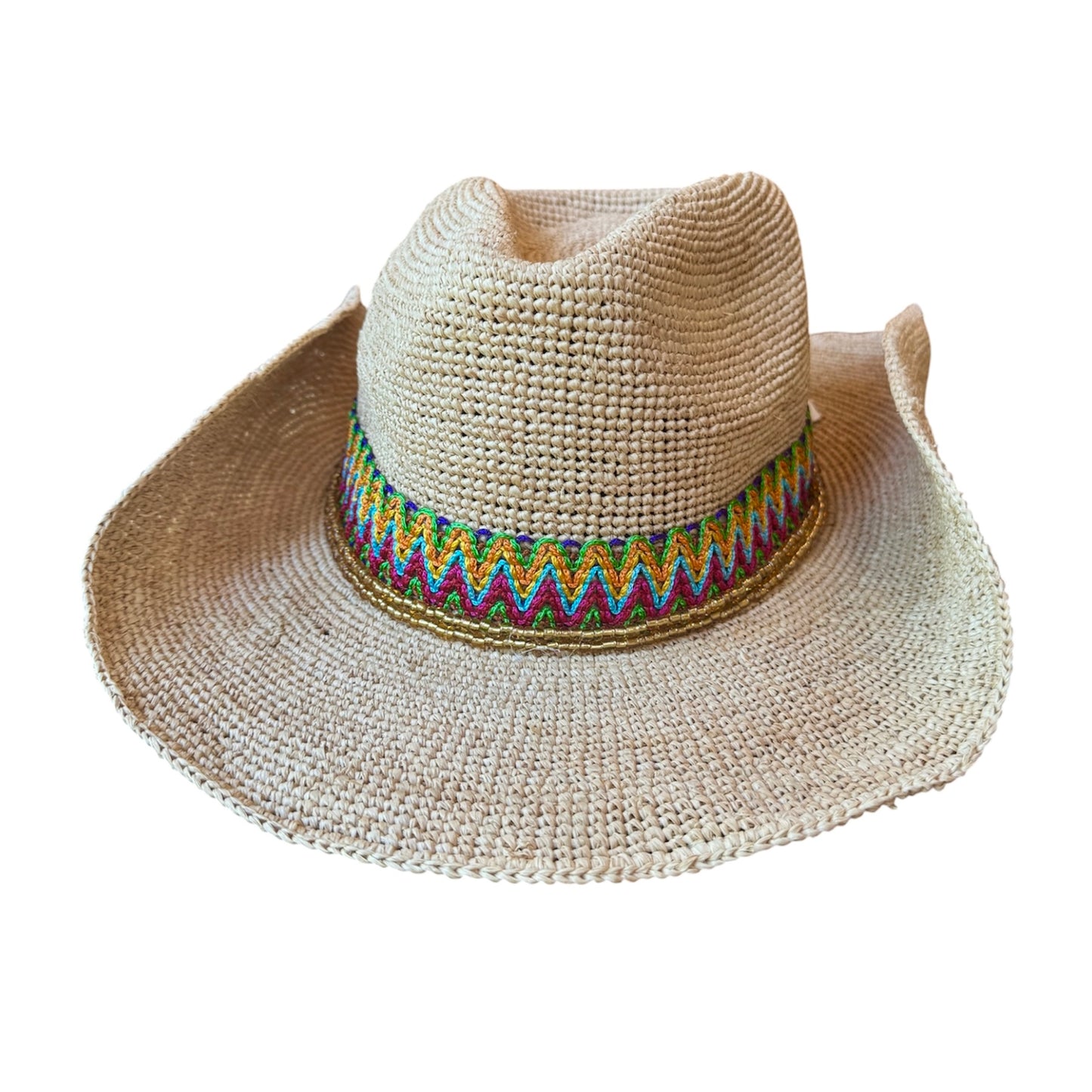 Vintage Zig Zag Aspen Raffia Cowboy Hat