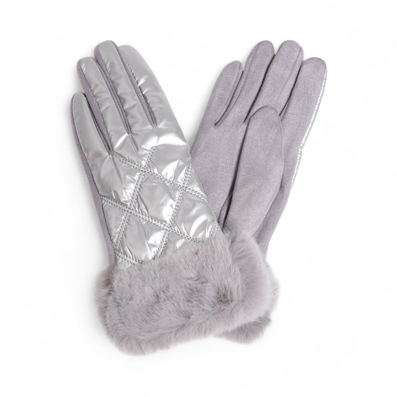 Puffer Gloves With Fur Cuff