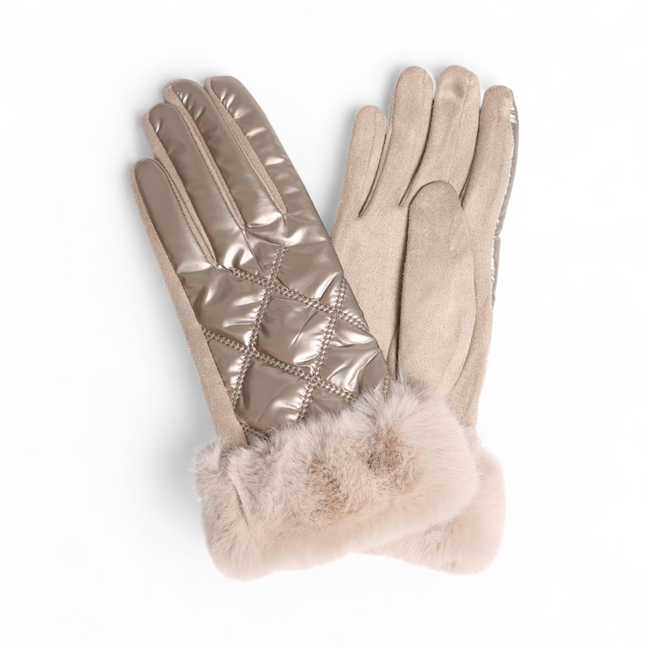 Puffer Gloves With Fur Cuff