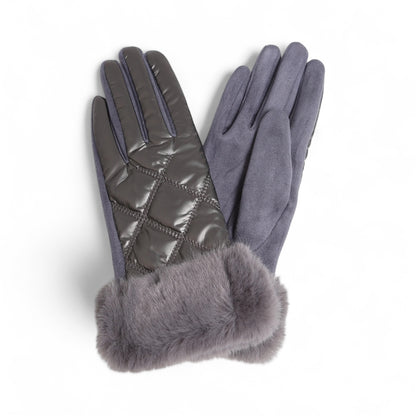 Puffer Gloves With Fur Cuff