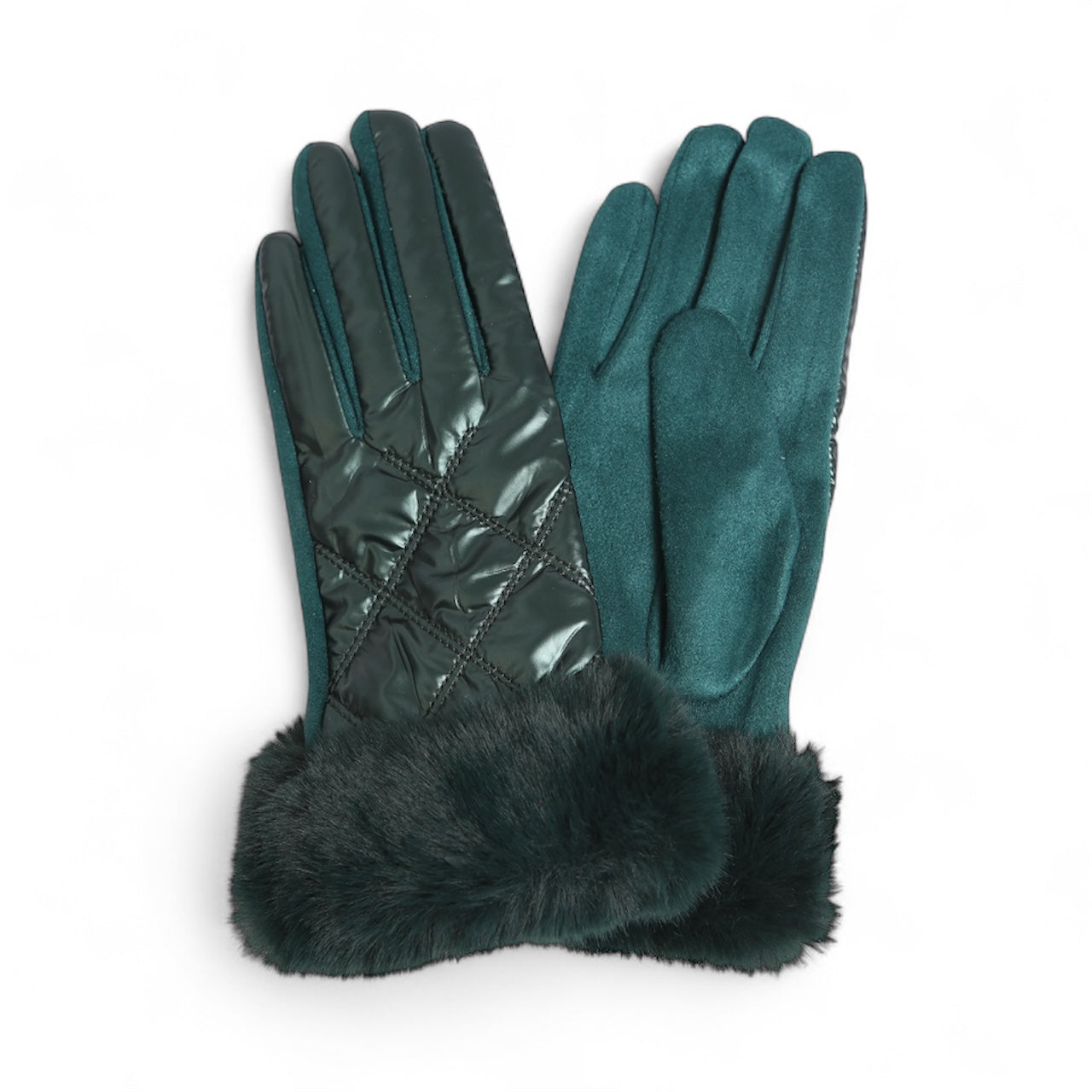Puffer Gloves With Fur Cuff
