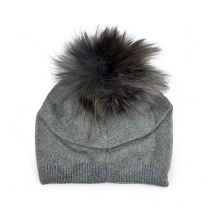 Plain Cashmere Blend Slouch Pom Beanie
