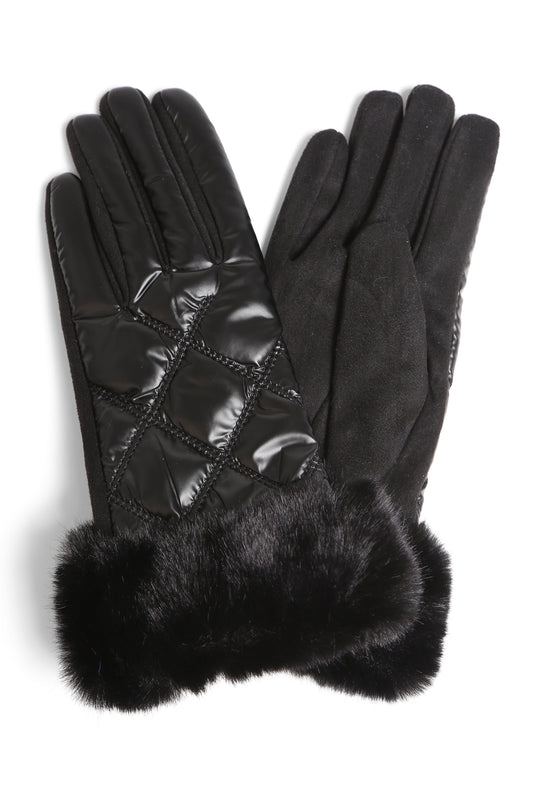 Puffer Gloves With Fur Cuff