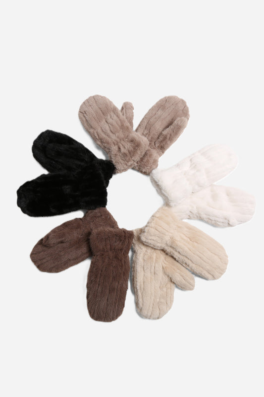 Seamed Faux Fur Mittens