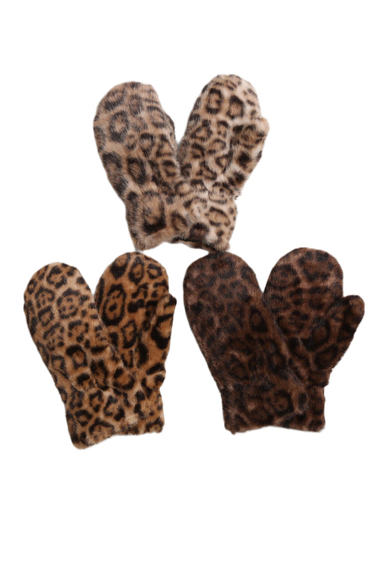 Leopard Faux Fur Mittens
