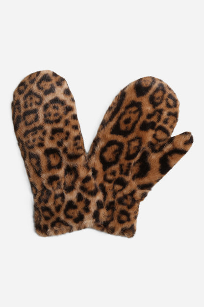 Leopard Faux Fur Mittens