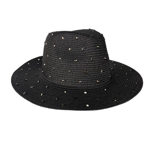 Black Miami Beach Rhinestone Straw Hat