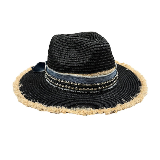 Baja Silver Studded Black Frayed Straw Hat