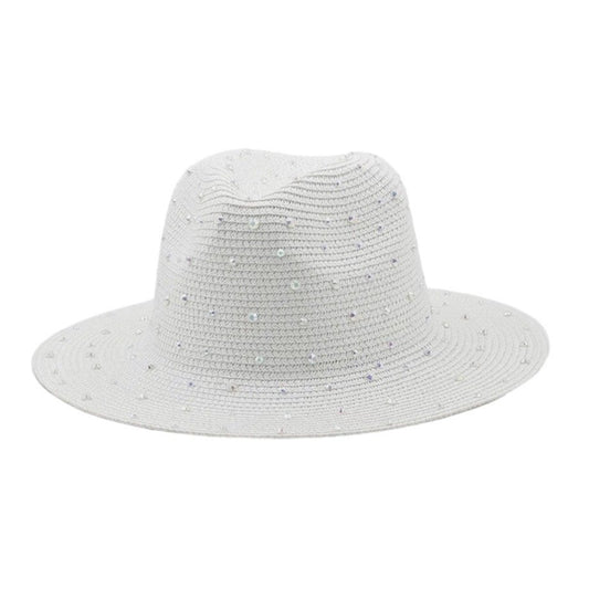 White Miami Beach Rhinestone Straw Hat