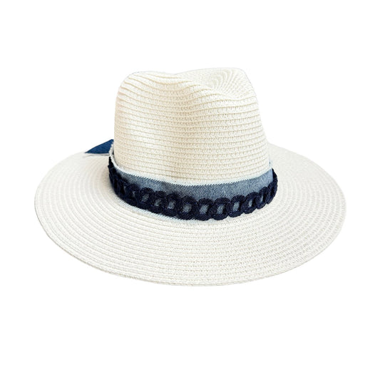 Black Vintage Trim Palm Beach White Classic Straw Hat