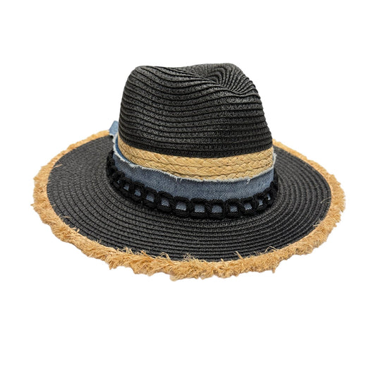 Black Vintage Trim Palm Beach Frayed Straw Hat
