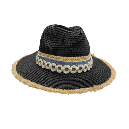 Ivory Vintage Trim Palm Beach Frayed Black Straw Hat