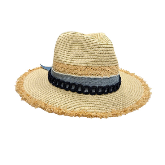 Black Vintage Trim Palm Beach Frayed Straw Hat