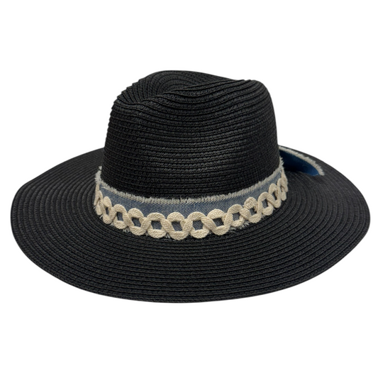Ivory Vintage Trim Palm Beach Black Classic Straw Hat