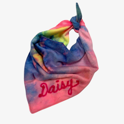 Custom Pastel Tie Dye Embroidered Dog Bandana
