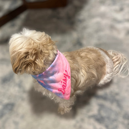 Custom Pastel Tie Dye Embroidered Dog Bandana