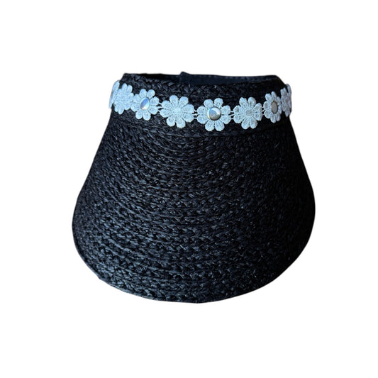 White Daisy Studded Straw Visor