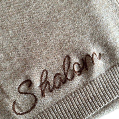 Embroidered Script Shalom Sweater Scarf