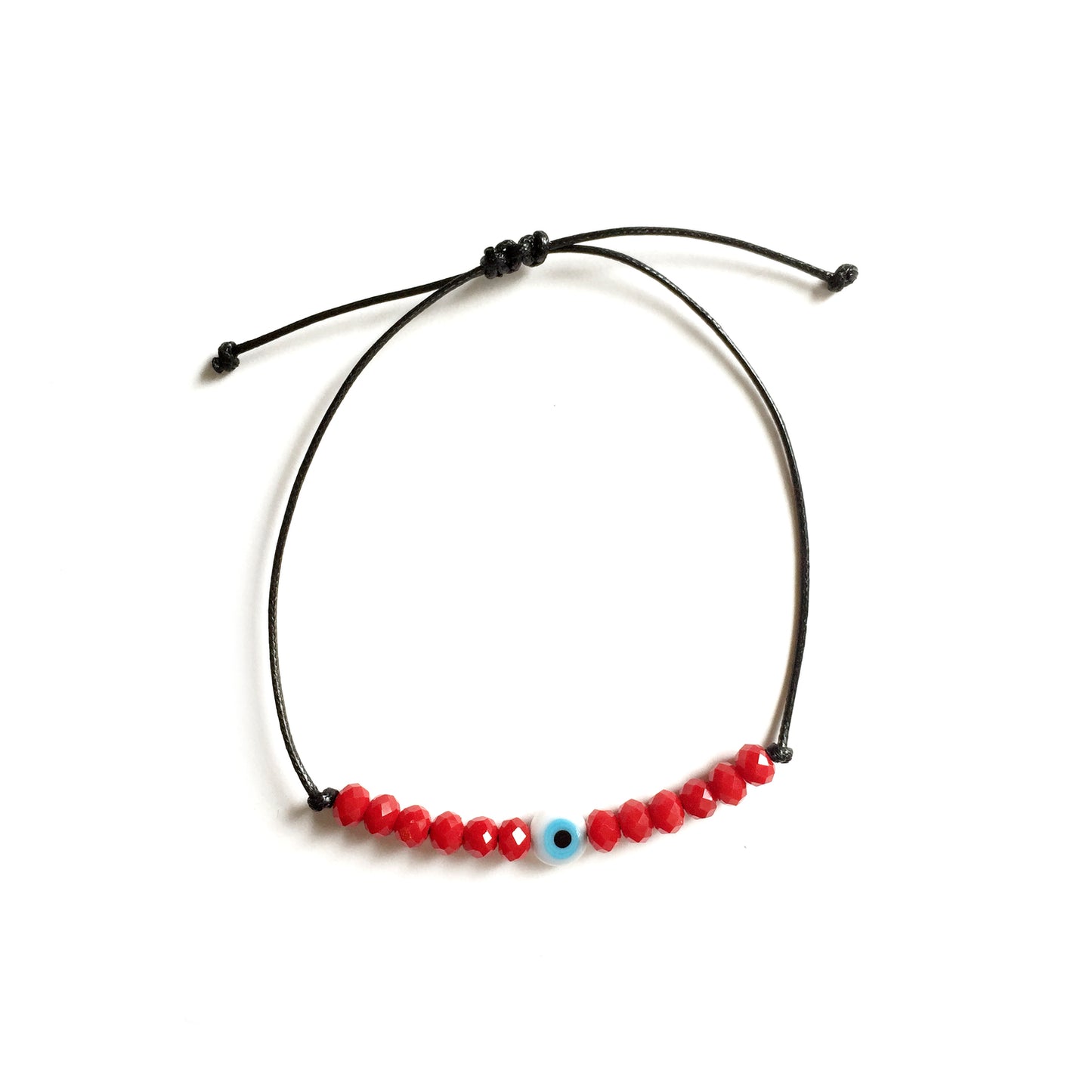 Red & White Mini Evil Eye Pull Tie Bracelet